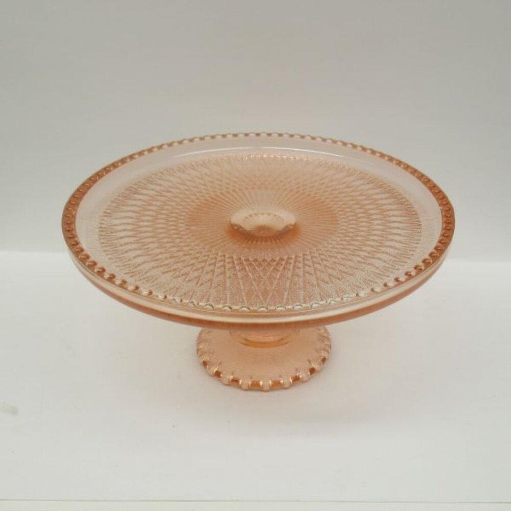 Jeannette Depression Glass Pink HARP 10 Inch Footed Cake Stand Cake Plate - HTF